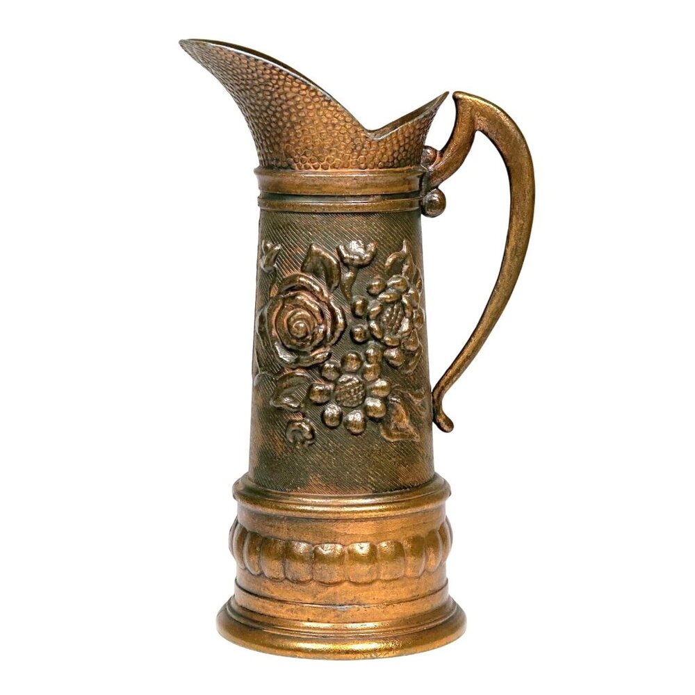 Decorative Floral Brass Pitcher Made in Italy for Action Vintage Home Decor